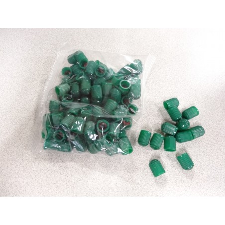 100 GREEN Tire Valve Stem Plastic Caps WITH Seal (indicates Nitrogen filled)