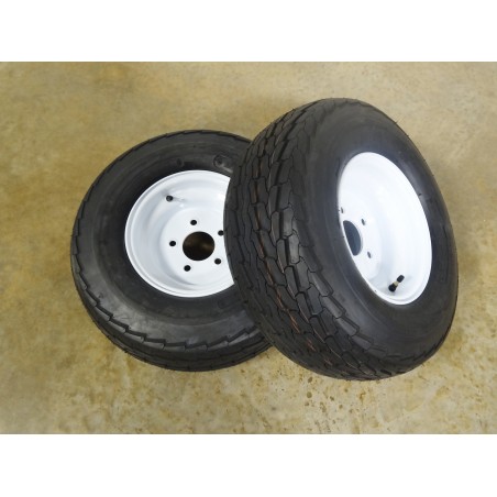 TWO New 20.5X8.0-10 Deestone Trailer Tires 10 ply on 5 Hole Wheels with 4.5" bolt circle