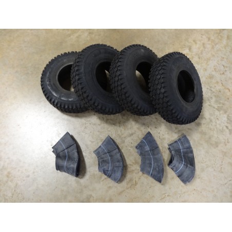 FOUR 4.10/3.50-5 Air-Loc Stud Tread Tires 4 ply with TR87 bent stem Tubes